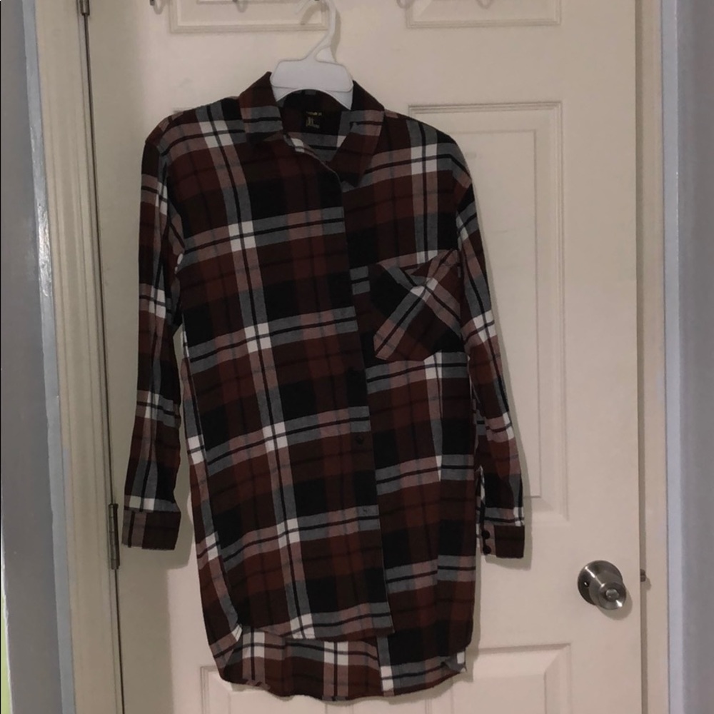 Long Sleeved Buttoned Up Plaid Dress